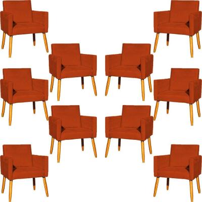 Kit 10 Poltronas Decorativa Para Sala Nina Suede Cores Pé Palito 30cm Castanho - Terracota, Suede