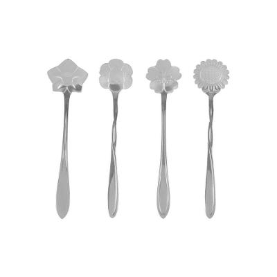 Conjunto 4 Colheres Aço Inox Para Chá Flores Prateada