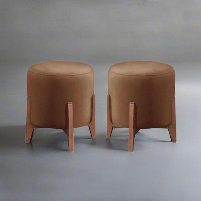 Kit 2 Puff Decorativo Redondo Luxo Roma Suede capuccino