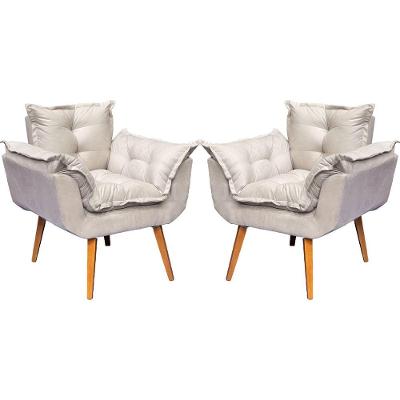Kit 2 Poltronas Decorativa Para Sala Alice Suede Cores Pé Trapézio 30cm Castanho - Suede