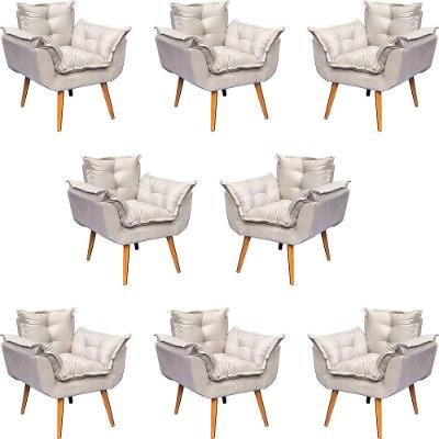 Kit 8 Poltronas Decorativa Para Sala Alice Suede Cores Pé Trapézio 30cm Castanho - Suede