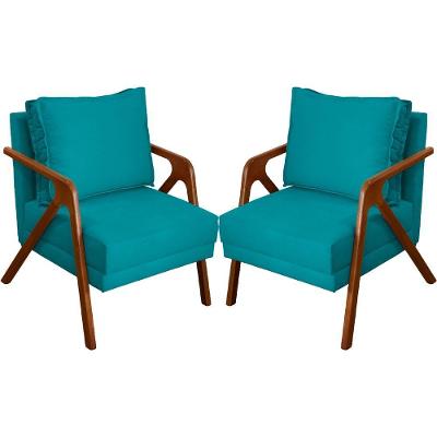 Kit 2 Poltronas Decorativa Para Sala Shine Suede Cores Pé Castanho - Azul-turquesa, Suede