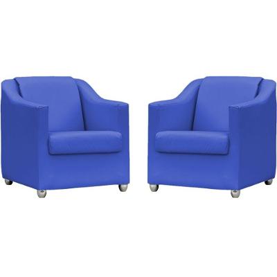 Kit 2 Poltronas Mila Corino Azul Royal Pé De Plástico Cromado - Azul-royal, Corino