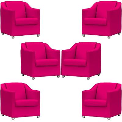 Kit 6 Poltronas Mila Corino Pink Pé De Plástico Cromado - Pink, Corino