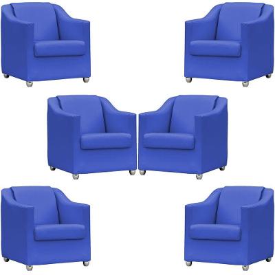 Kit 6 Poltronas Mila Corino Azul Royal Pé De Plástico Cromado - Azul-royal, Corino