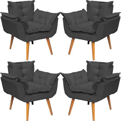 Kit 4 Poltronas Decorativa Para Sala Alice Suede Cores Pé Trapézio 30cm Castanho - Suede
