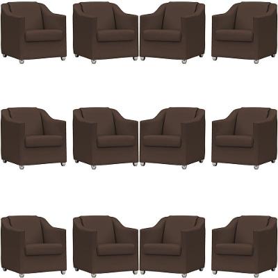 Kit 12 Poltronas Mila Corino Marrom Pé De Plástico Cromado - Marrom, Corino
