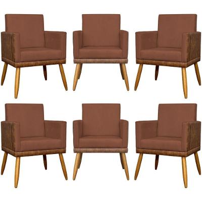 Kit 6 Poltronas Decorativas Para Escritório Lis Corino E Suede Cores Pé 30cm - Terracota, Suede/corino