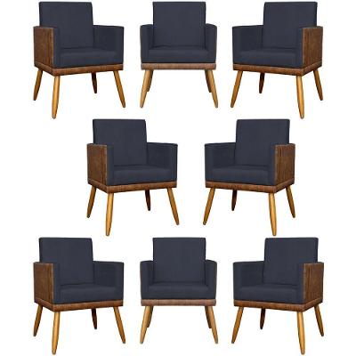 Kit 8 Poltronas Decorativas Modernas Para Recepção Lis Corino Suede Cores Pé 30 Cm - Preto, Suede/corino