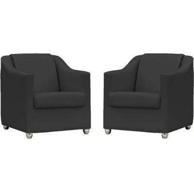 Kit 2 Poltronas Mila Corino Preto Pé De Plástico Cromado - Preto, Corino