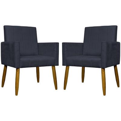 Kit 2 Poltronas Decorativa Para Sala Mari Suede Preto Pé Palito 30 Cm Castanho - Preto, Suede