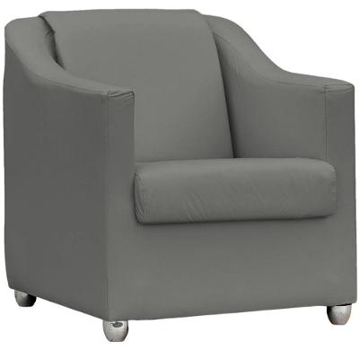 Poltrona Decorativa Para Sala Mila Corino Cores Pé De Plástico Cromado - Cinza, Corino