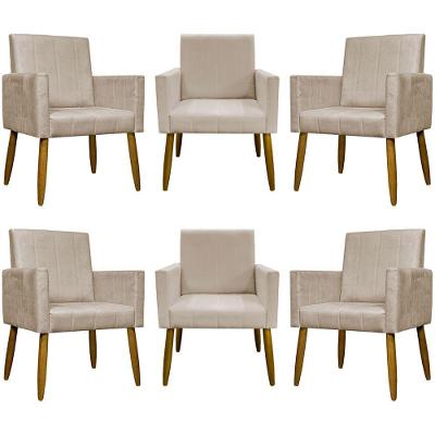 Kit 6 Poltronas Decorativas Para Sala Mari Suede Cores - Bege, Suede