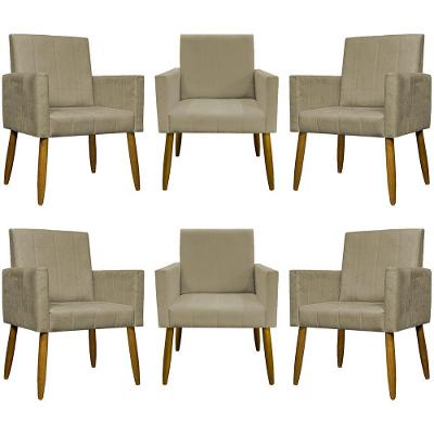 Kit 6 Poltronas Decorativas Para Sala Mari Suede Cores - Nude, Suede