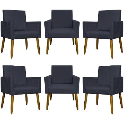 Kit 6 Poltronas Decorativas Para Sala Mari Suede Cores - Preto, Suede