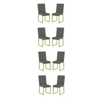 Kit 8 Cadeiras De Jantar Com Base Ferro Dourado Luxo Balaqui Cor:cinza Cinza