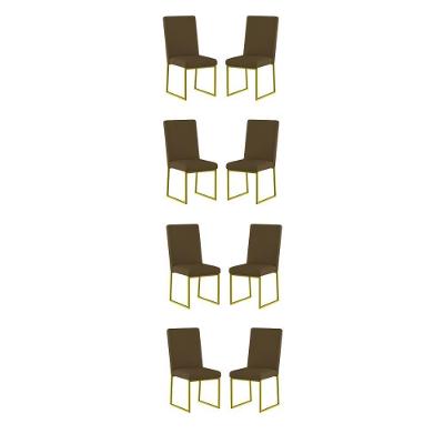 Kit 8 Cadeiras De Jantar Com Base Ferro Dourado Luxo Balaqui Cor:marrom Marrom