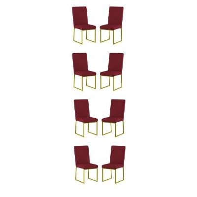 Kit 8 Cadeiras De Jantar Com Base Ferro Dourado Luxo Balaqui Cor:marsala Marsala