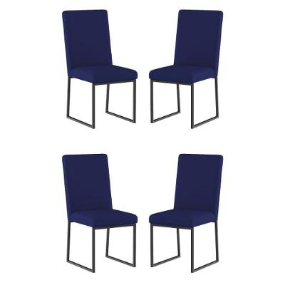 Kit 4 Cadeiras De Jantar Com Base Ferro Preto Luxo Balaqui Cor:azul Marinho Azul Marinho