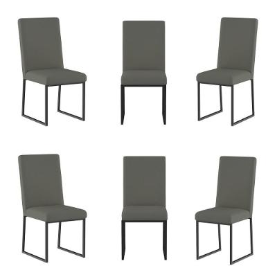 Kit 6 Cadeiras De Jantar Com Base Ferro Preto Luxo Balaqui Cor:cinza Cinza