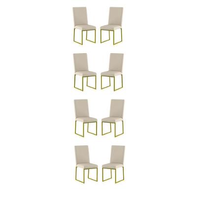 Kit 8 Cadeiras De Jantar Com Base Ferro Dourado Luxo Balaqui Cor:bege Bege