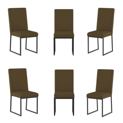 Kit 6 Cadeiras De Jantar Com Base Ferro Preto Luxo Balaqui Cor:marrom Marrom