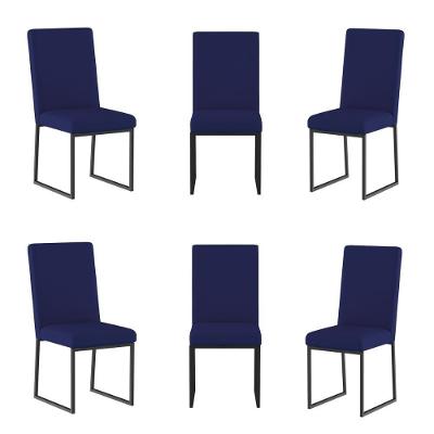 Kit 6 Cadeiras De Jantar Com Base Ferro Preto Luxo Balaqui Cor:azul Marinho Azul Marinho