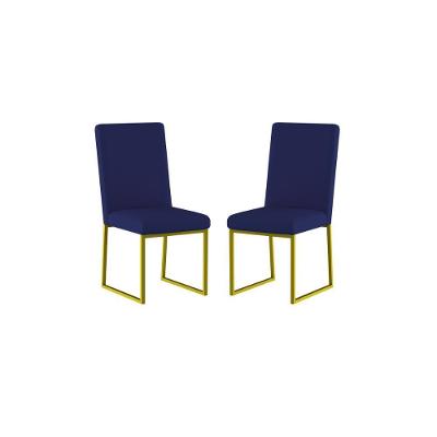 Kit 2 Cadeiras De Jantar Com Base Ferro Dourado Luxo Balaqui Cor:azul Marinho Azul Marinho