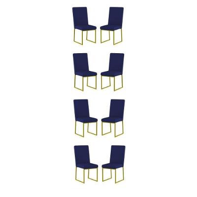 Kit 8 Cadeiras De Jantar Com Base Ferro Dourado Luxo Balaqui Cor:azul Marinho Azul Marinho