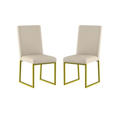 Kit 2 Cadeiras De Jantar Com Base Ferro Dourado Luxo Balaqui Cor:bege Bege