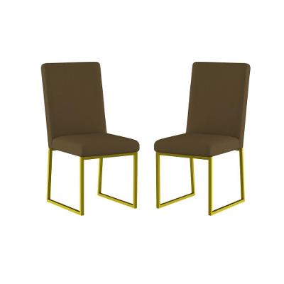Kit 2 Cadeiras De Jantar Com Base Ferro Dourado Luxo Balaqui Cor:marrom Marrom