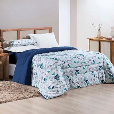 Kit Edredom Grace King 01 Peça 100% Algodão Dupla Face Extra Macio Estampado - Azul Geométrico
