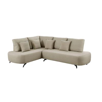 Sofá De Canto Nori Curva Ld 2,61m Em Linho Com Pés De Metal Cor Creme 2321