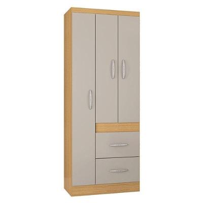 Cômoda 868 4 Gavetas E 1 Porta Com Guarda Roupa Solteiro Milão 3 Portas Damasco Off White - Poquema