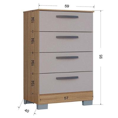 Cômoda 867 4 Gavetas Com Guarda Roupa Solteiro Milão 3 Portas Damasco Off White - Poquema