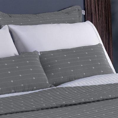 Kit Cobre Leito Casal Padrão 7 Peças Bordado Urbany 100% Poliéster Hipercal 400 Fios Cinza