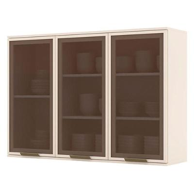 Armário Aéreo 3 Portas De Vidro 120 Cm Connect Off White - Henn