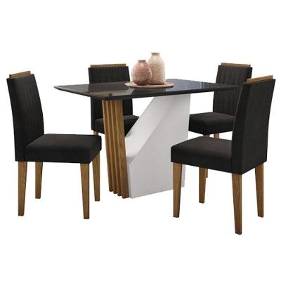 Mesa De Jantar Veneza 120x80 Cm Com Vidro Ype Preto E 4 Cadeiras Ana Ype Veludo Preto - New Ceval