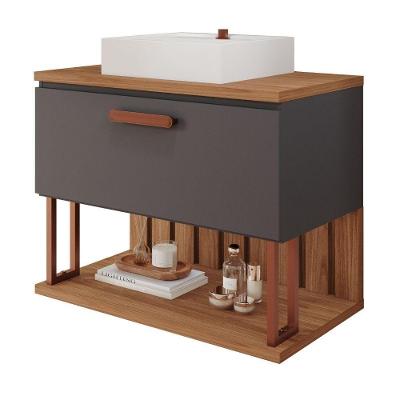 Gabinete Para Banheiro 80 Cm 100% Mdf Nicho 1 Porta Basculante Duna Mgm Móveis Titânio/freijo Titanium/freijo