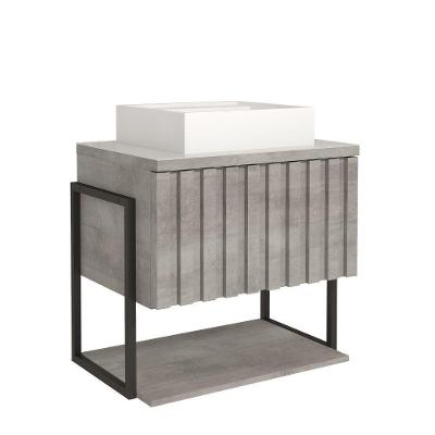 Gabinete Para Banheiro 60cm 100% Mdf Metalon 20x20 1 Porta Basculante Frisê Mgm Móveis Cimento Metalon Cimento