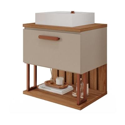 Gabinete Para Banheiro 60 Cm 100% Mdf Nicho 1 Porta Basculante Duna Mgm Móveis Cappuccino/freijo Cappuccino/freijo