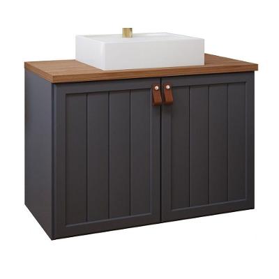 Gabinete Para Banheiro 80cm 100% Mdf 2 Portas Alure Mgm Móveis Titânio/freijo Titanium/freijo