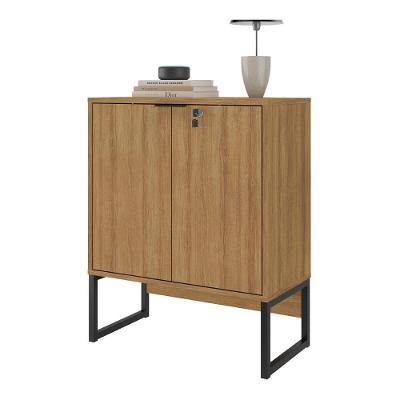 Balcão De Escritório 60cm Com Chave 2 Portas E Pés Tubulares Multimóveis CR25282 Amêndoa/preto