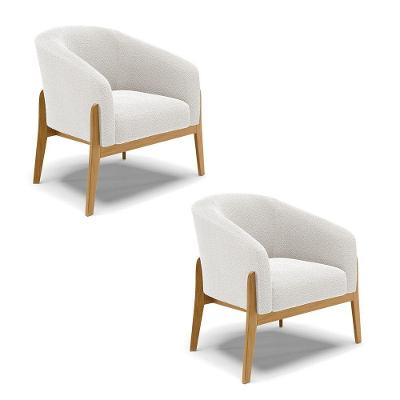 Cadeira Sala De Jantar Base De Madeira Kit 2 Stella Bouclê D03 - D'rossi Cor Off White