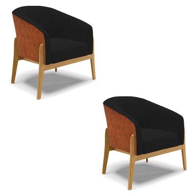 Cadeira Sala De Jantar Base De Madeira Kit 2 Stella Noz/linho D03 - D'rossi Cor Preto