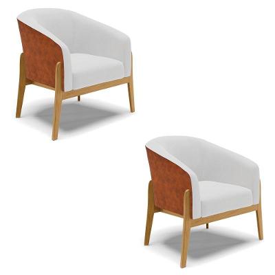 Cadeira Sala De Jantar Base De Madeira Kit 2 Stella Noz/linho D03 - D'rossi Cor Cinza