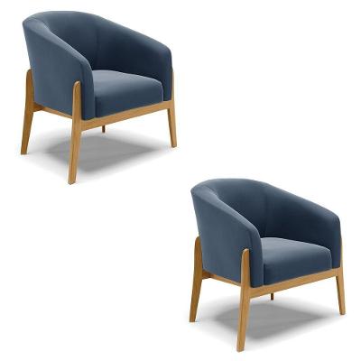 Cadeira Sala De Jantar Base De Madeira Kit 2 Stella Suede D03 - D'rossi Cor Azul Marinho