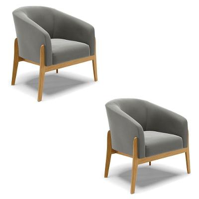 Cadeira Sala De Jantar Base De Madeira Kit 2 Stella Suede D03 - D'rossi Cor Grafite