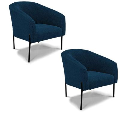 Cadeira Sala De Jantar Pé De Ferro Preto Kit 2 Stella Bouclê D03 - D\'rossi Cor Azul