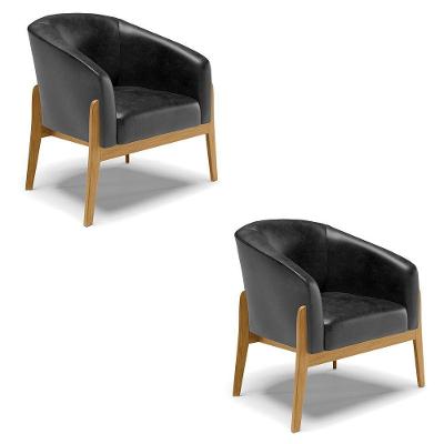 Cadeira Sala De Jantar Base De Madeira Kit 2 Stella Sintético Pu D03 - D'rossi Cor Preto